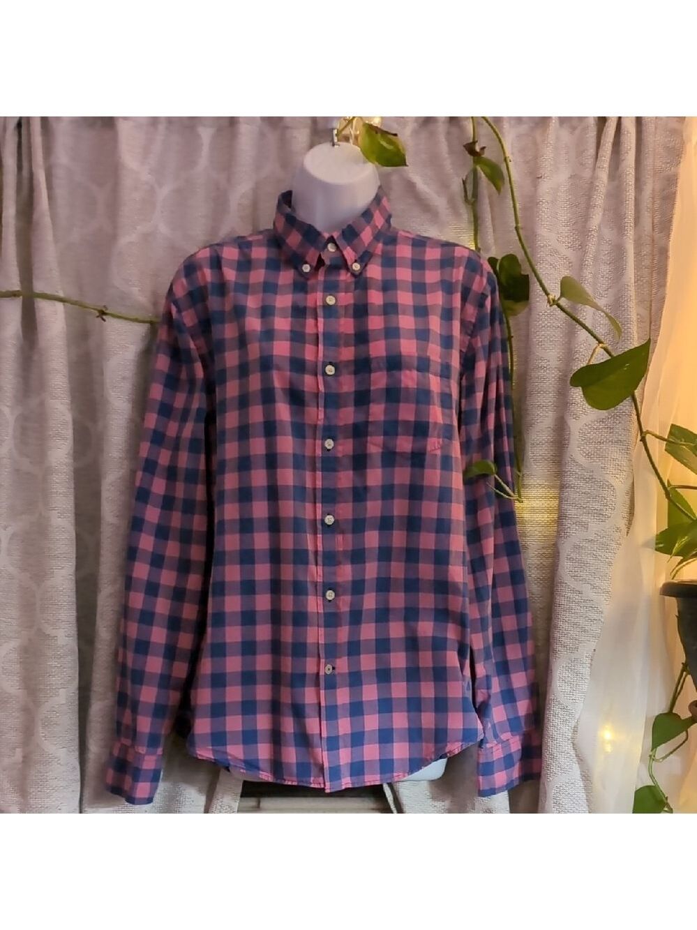 Bubble Gum Pink & Blue Checked Shirt From American Eagle - Picture 2 of 6